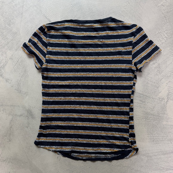 Frame Denim Navy Blue Striped Linen Baby Tee {XS} - Picture 2 of 7